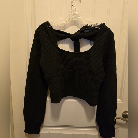 Band Of The Free Black Ribbed Croppee Knir Shirt - Picture 2 of 4